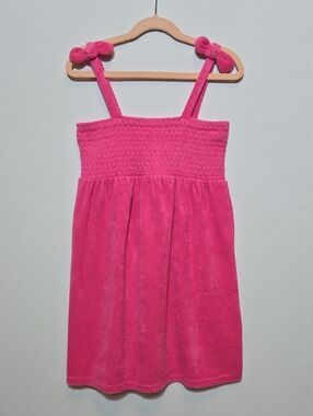 Girl's Pink Terry Cloth Swim Beach Coverup Size 8 Medium Smocked Bows